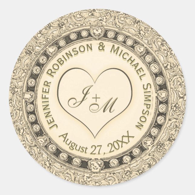 Vintage Gold Faux Foil Heart Classic Round Sticker (Front)