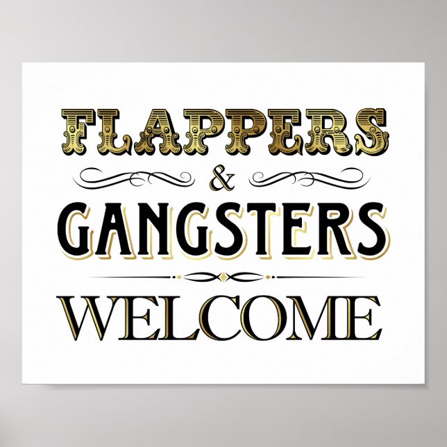 Vintage Gold FLAPPERS GANGSTERS WELCOME Sign (Front)