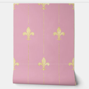 Vintage Gold Fleur-de-Lis Dusky Pink Wallpaper