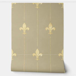 Vintage Gold Fleur-de-Lis Latte Wallpaper