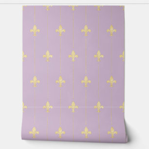Vintage Gold Fleur-de-Lis Lilac (small scale) Wallpaper