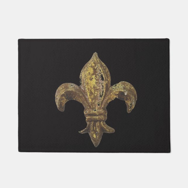 Vintage Gold Fleur de Lis on Black Mat (Front)