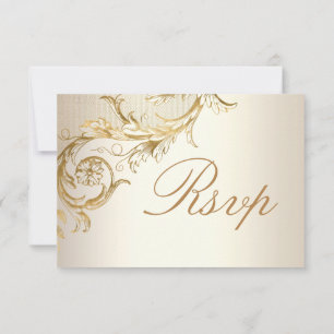 Vintage Gold Floral Damask Elegant Script Wedding RSVP Card