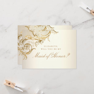 Vintage Gold Floral Damask Script Maid of Honour Invitation