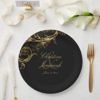 Vintage Gold Floral Damask Script Names Wedding Pa
