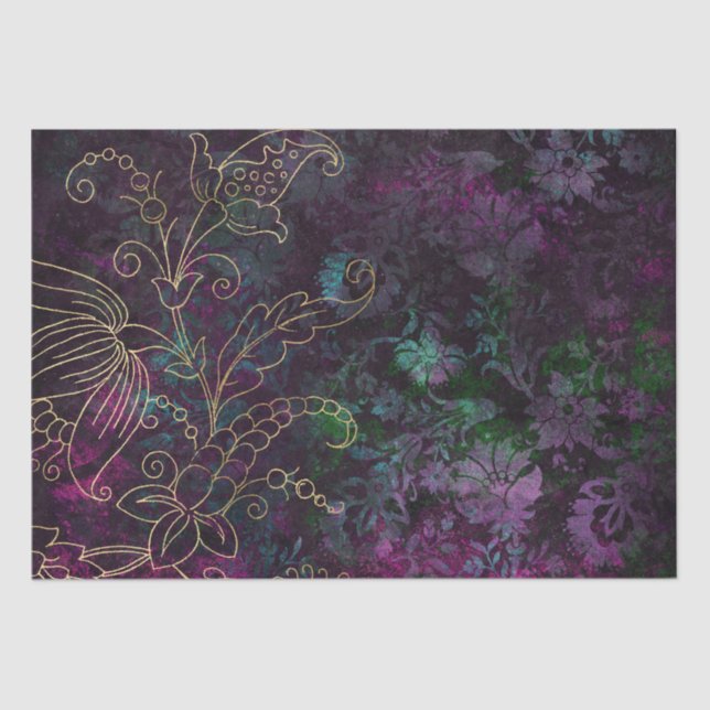 Vintage Gold Floral Grunge Damask Tissue Paper (Front)