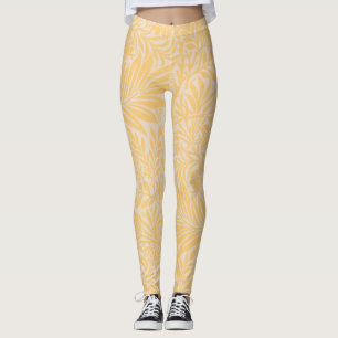 Vintage Gold Floral Larkspur Botanical Pattern Leggings