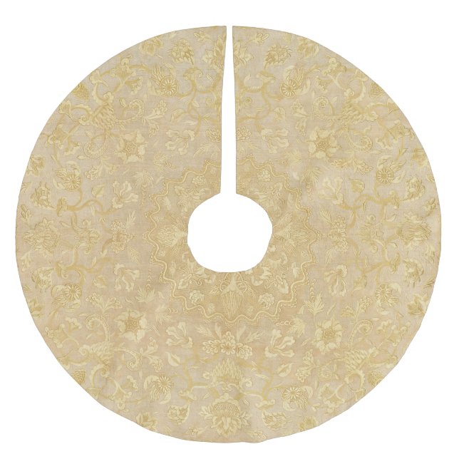 Vintage Gold Floral Medallion Christmas Tree Skirt (Front)
