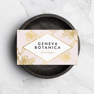Vintage Gold Floral Pattern on Pink Designer Business Card