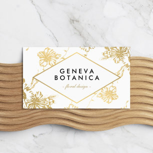Vintage Gold Floral Pattern on White Designer Business Card