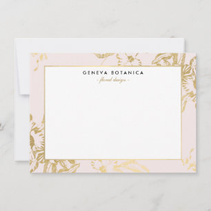 Vintage Gold Floral Pattern Pink Flat Note Card