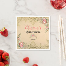 Vintage Gold Floral Quinceañera Birthday