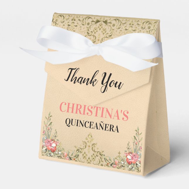 Vintage Gold Floral Quinceañera Welcome  Favour Box (Front Side)