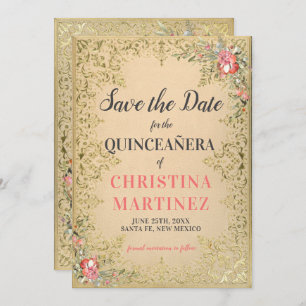 Vintage Gold Floral Quinceañera Welcome Yard Save The Date