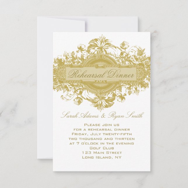 VINTAGE GOLD FLORAL WEDDING REHEARSAL DINNER CARD (Front)