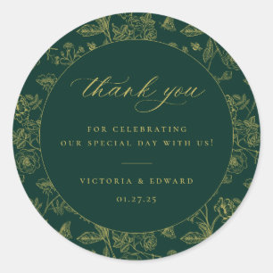 Vintage Gold Floral Wedding Thank You Classic Round Sticker