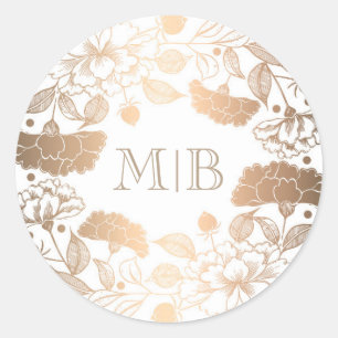 Vintage Gold Floral Wreath Elegant Wedding Classic Round Sticker