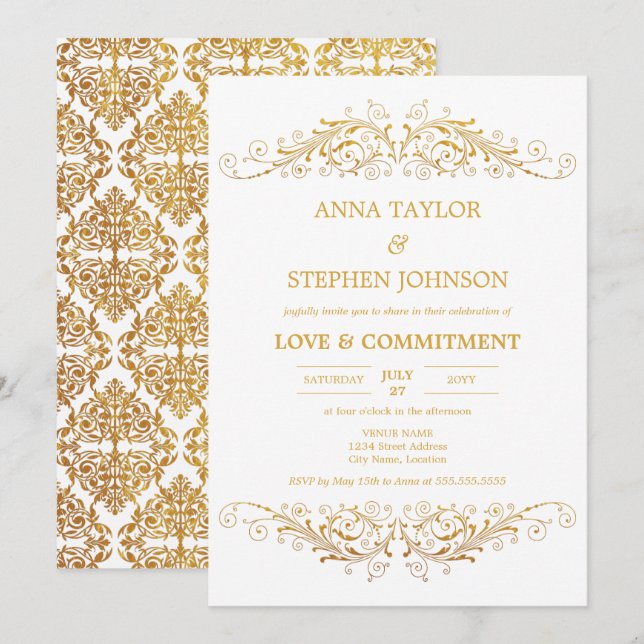 Vintage Gold Flourish Commitment Ceremony Invitation (Front/Back)