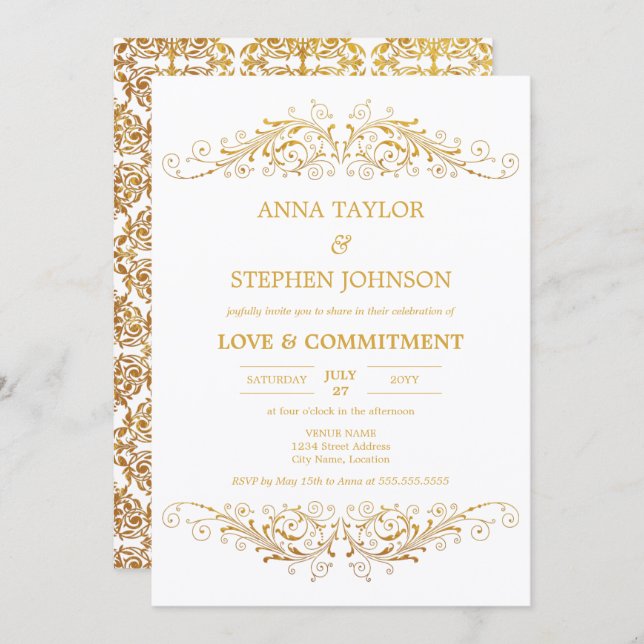 Vintage Gold Flourish Commitment Ceremony Invitation (Front/Back)