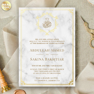 Vintage Gold Flourish White Marble Islamic Wedding