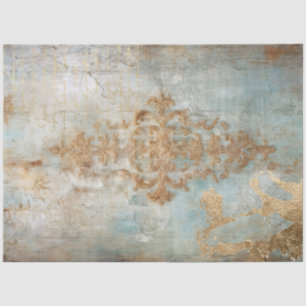 Vintage gold foil baroque ornament blue grunge tissue paper