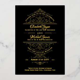 Vintage GOLD FOIL Classic Black Ornate Wedding