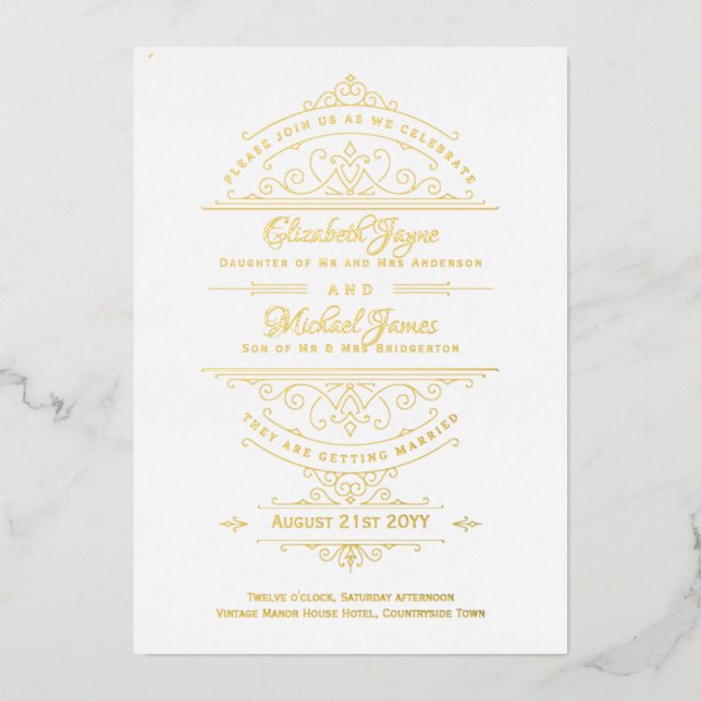 Vintage GOLD FOIL Classic White Ornate Wedding (Front)