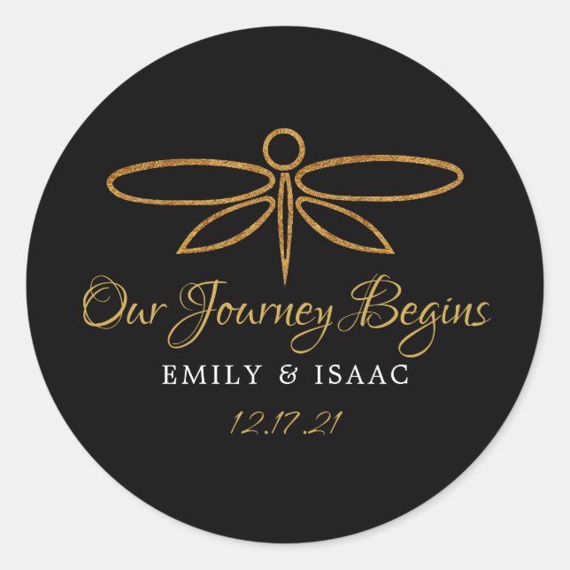 Vintage Gold Foil Dragonfly Wedding Classic Round Sticker (Front)