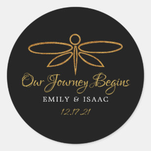 Vintage Gold Foil Dragonfly Wedding Classic Round Sticker