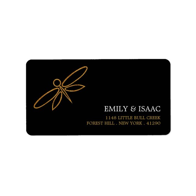 Vintage Gold Foil Dragonfly Wedding Label (Front)