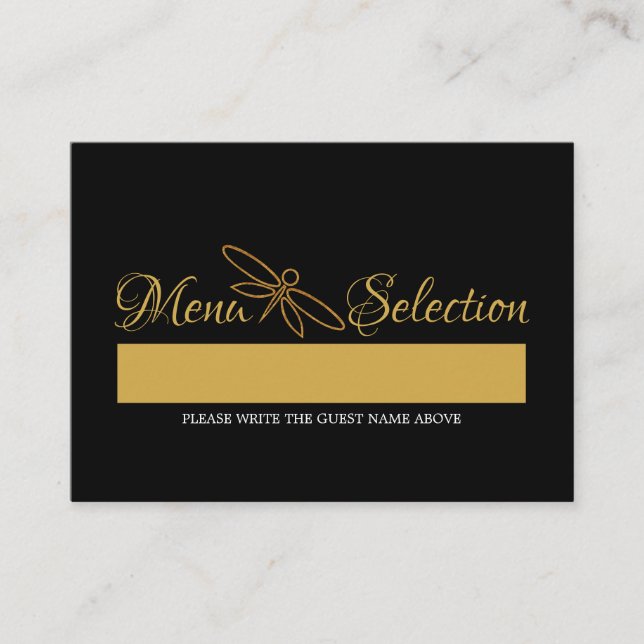 Vintage Gold Foil Dragonfly Wedding Menu Selection (Front)