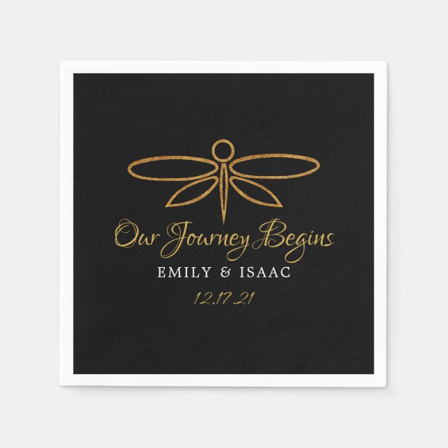 Vintage Gold Foil Dragonfly Wedding Napkin (Front)