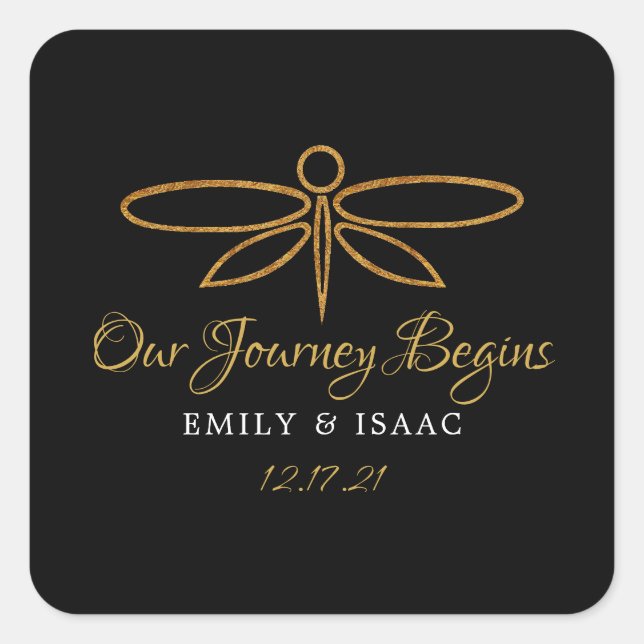 Vintage Gold Foil Dragonfly Wedding Square Sticker (Front)