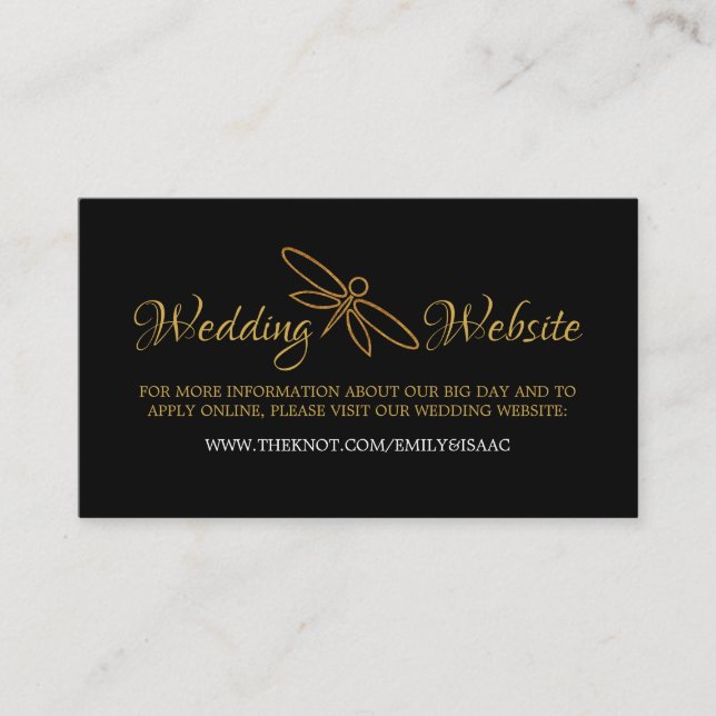 Vintage Gold Foil Dragonfly Wedding Website Enclosure Card (Front)