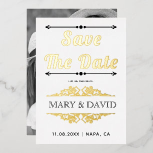 Vintage gold foil typography Save the Date