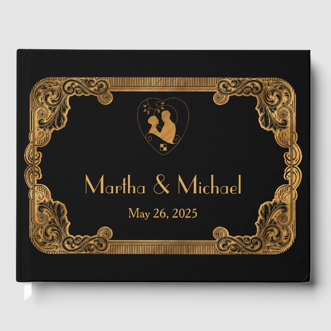 Vintage Gold Foil Wedding Guest Book (Front)