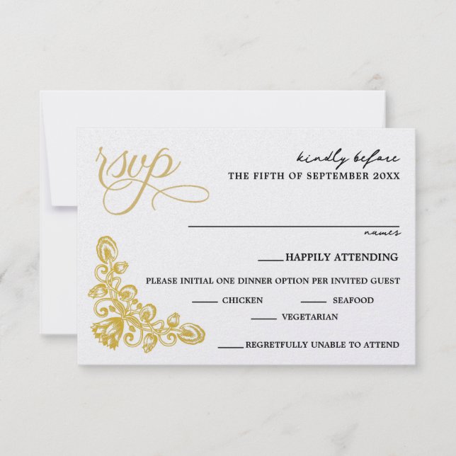 Vintage Gold Food Choices RSVP Card (Front)