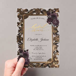 Vintage Gold Frame Burgundy Roses Bridal Shower Acrylic Invitations