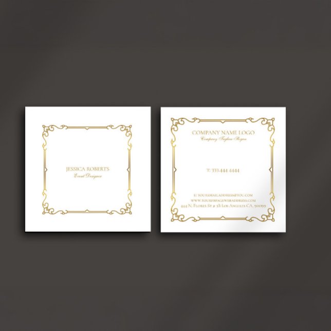 Vintage gold frame on white square business card (Creator Uploaded)