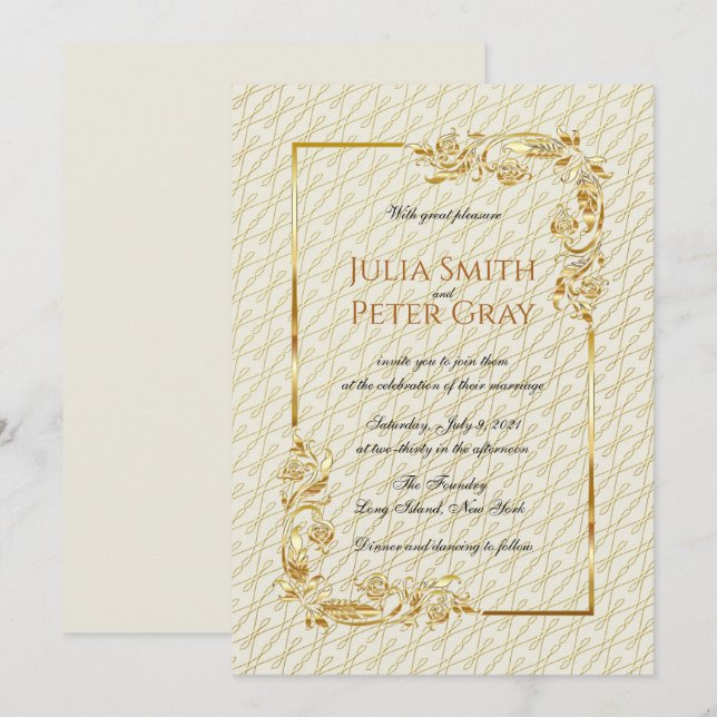 Vintage Gold Frame Royal Wedding Invitation (Front/Back)