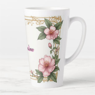 Vintage Gold Frame With Colourful Peony Latte Mug