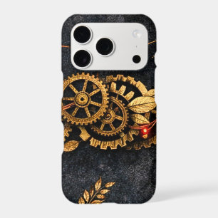 Vintage Gold Gears & Red Neon Mythic Cyberpunk