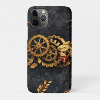 Vintage Gold Gears & Red Neon Mythic Cyberpunk 