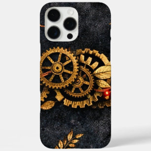Vintage Gold Gears & Red Neon Mythic Cyberpunk  iPhone 16 Pro Max Case