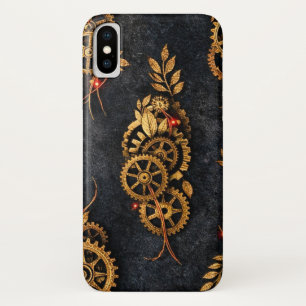 Vintage Gold Gears & Red Neon Mythic Cyberpunk  iPhone X Case