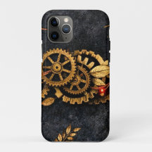Vintage Gold Gears & Red Neon Mythic Cyberpunk