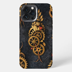 Vintage Gold Gears & Red Neon Mythic Cyberpunk iPhone 13 Pro Max Case