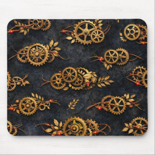 Vintage Gold Gears & Red Neon Mythic Cyberpunk  Mouse Mat