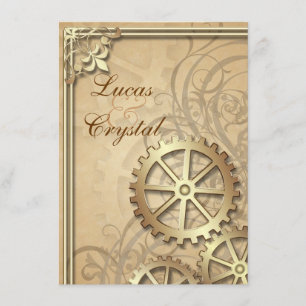 Vintage Gold Gears Steampunk Wedding Invitation