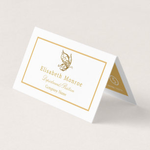Vintage Gold Glitter Butterfly Double Loyalty Business Card